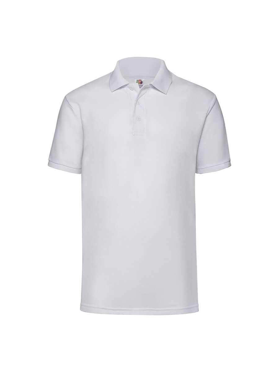Polo bianca personalizzabile con logo, ideale per abbigliamento promozionale e divise aziendali. Stampa online in Italia.