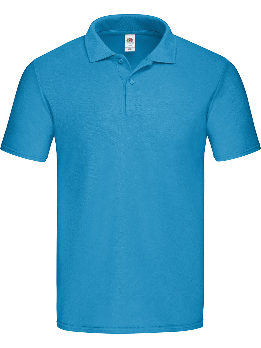 Polo personalizzata blu elettrico, abbigliamento promozionale stampabile con logo aziendale, ideale per merchandising e divise da lavoro.