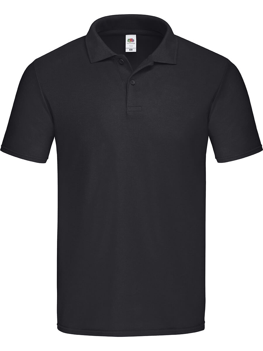 Polo nera personalizzabile con logo o grafica. Abbigliamento promozionale e da lavoro stampato online.