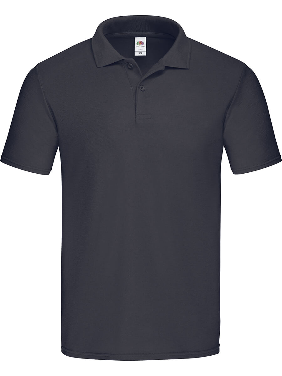 Polo personalizzabile grigio scuro, ideale per stampa logo aziendale o grafica promozionale. Abbigliamento da lavoro e merchandising.