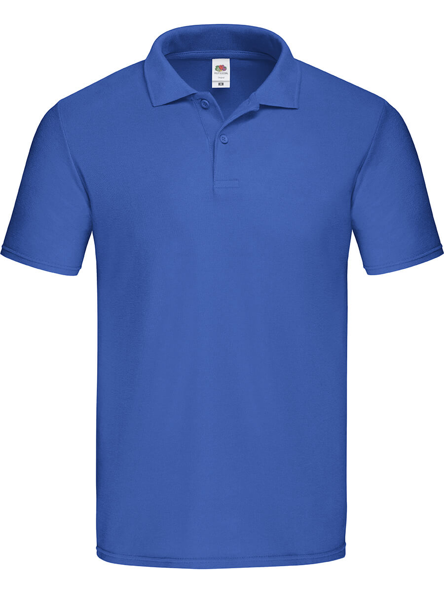 Polo blu personalizzabile con logo o grafica. Abbigliamento promozionale stampato online, ideale per aziende e eventi.