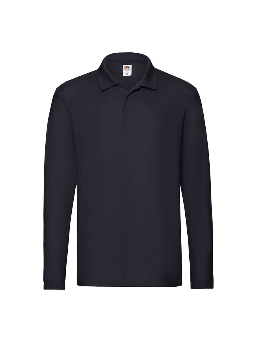 Polo manica lunga nera personalizzabile con logo o grafica per aziende e eventi. Stampa online di abbigliamento promozionale.