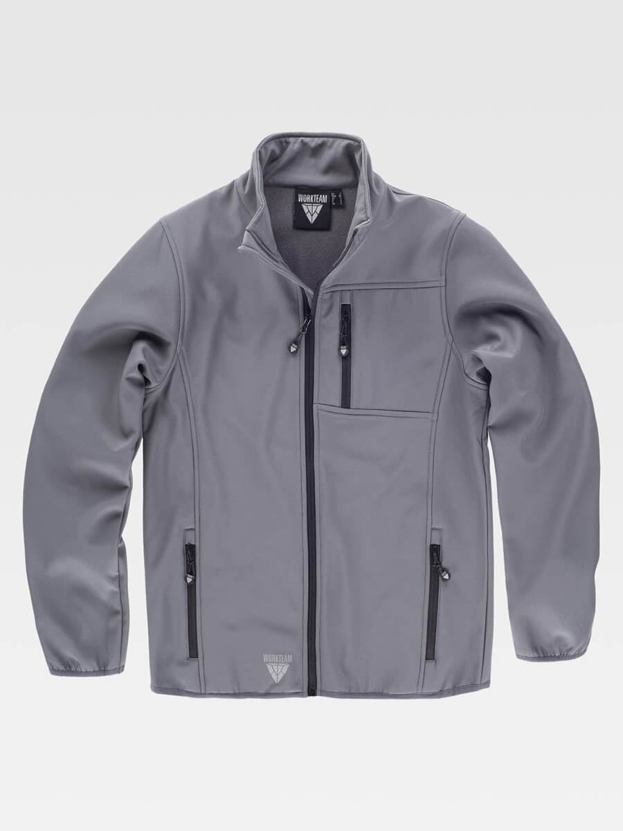 Giacca softshell grigia da uomo, personalizzabile con il tuo logo. Ideale per abbigliamento da lavoro e promozionale. Stampa online.