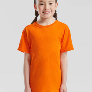T-shirt arancione girocollo a maniche corte per bambino, ideale per stampa personalizzata con logo o grafica. Perfetta per abbigliamento promozionale e merchandising.