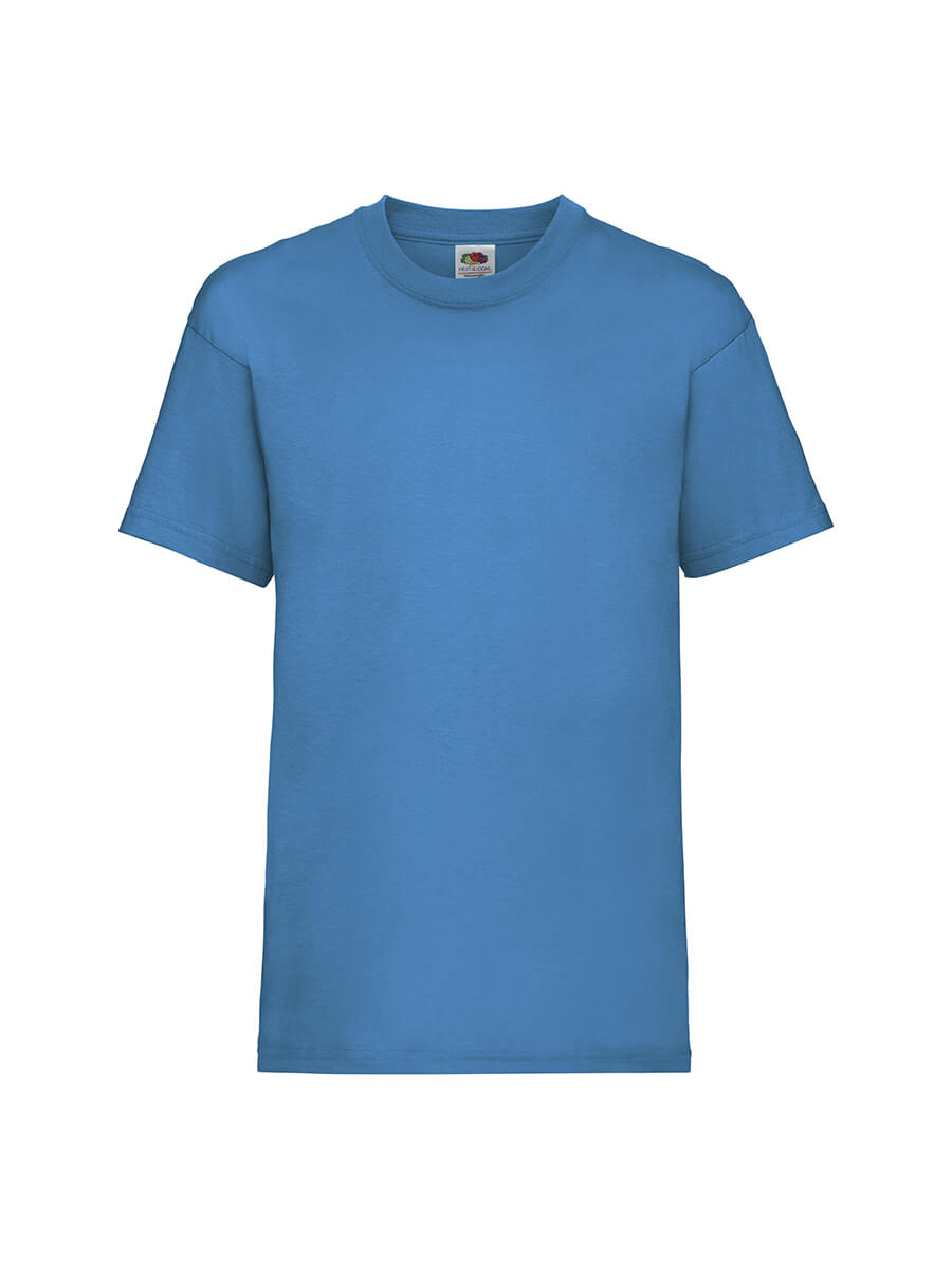 T-shirt blu girocollo personalizzabile, ideale per stampa logo aziendale o grafica promozionale. Abbigliamento promozionale e gadget personalizzati.