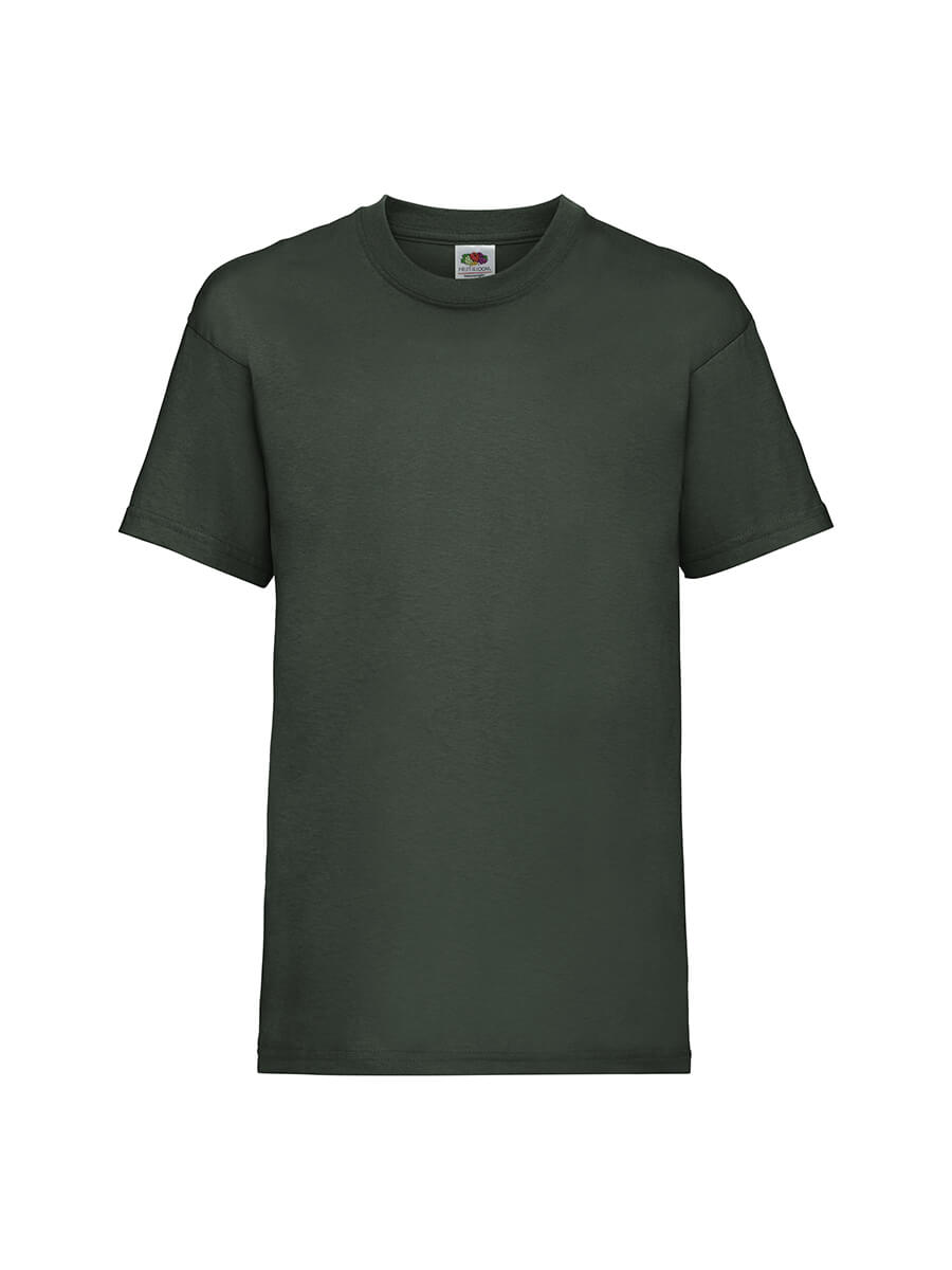 T-shirt verde scuro neutra, ideale per stampa personalizzata con logo o grafica aziendale. Abbigliamento promozionale di qualità.