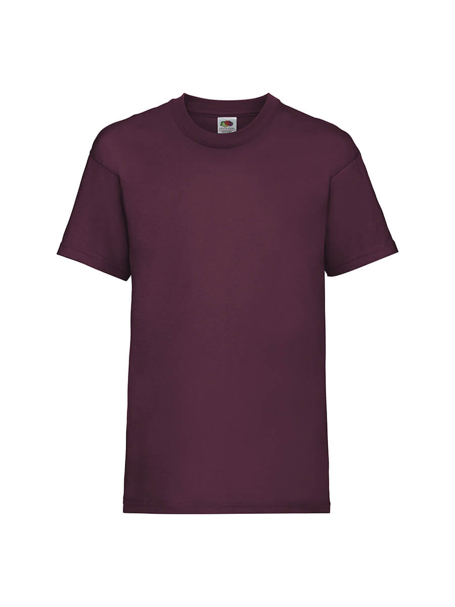 T-shirt bordeaux neutra, ideale per stampa logo o grafica personalizzata. Abbigliamento promozionale e merchandising.
