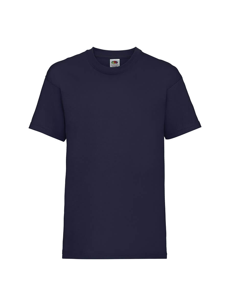 T-shirt blu scuro neutra, ideale per stampa personalizzata con logo o grafica aziendale. Abbigliamento promozionale.