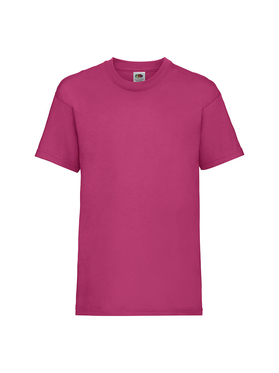 T-shirt fucsia neutra, ideale per stampa personalizzata con logo o grafica aziendale. Perfetta per abbigliamento promozionale e merchandising.