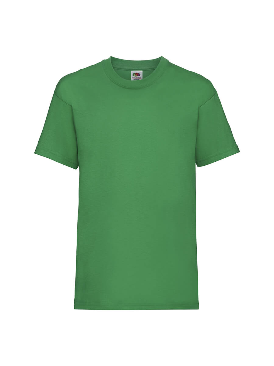 T-shirt verde girocollo in cotone, ideale per stampa personalizzata con logo o grafica aziendale. Perfetta per merchandising e abbigliamento promozionale.