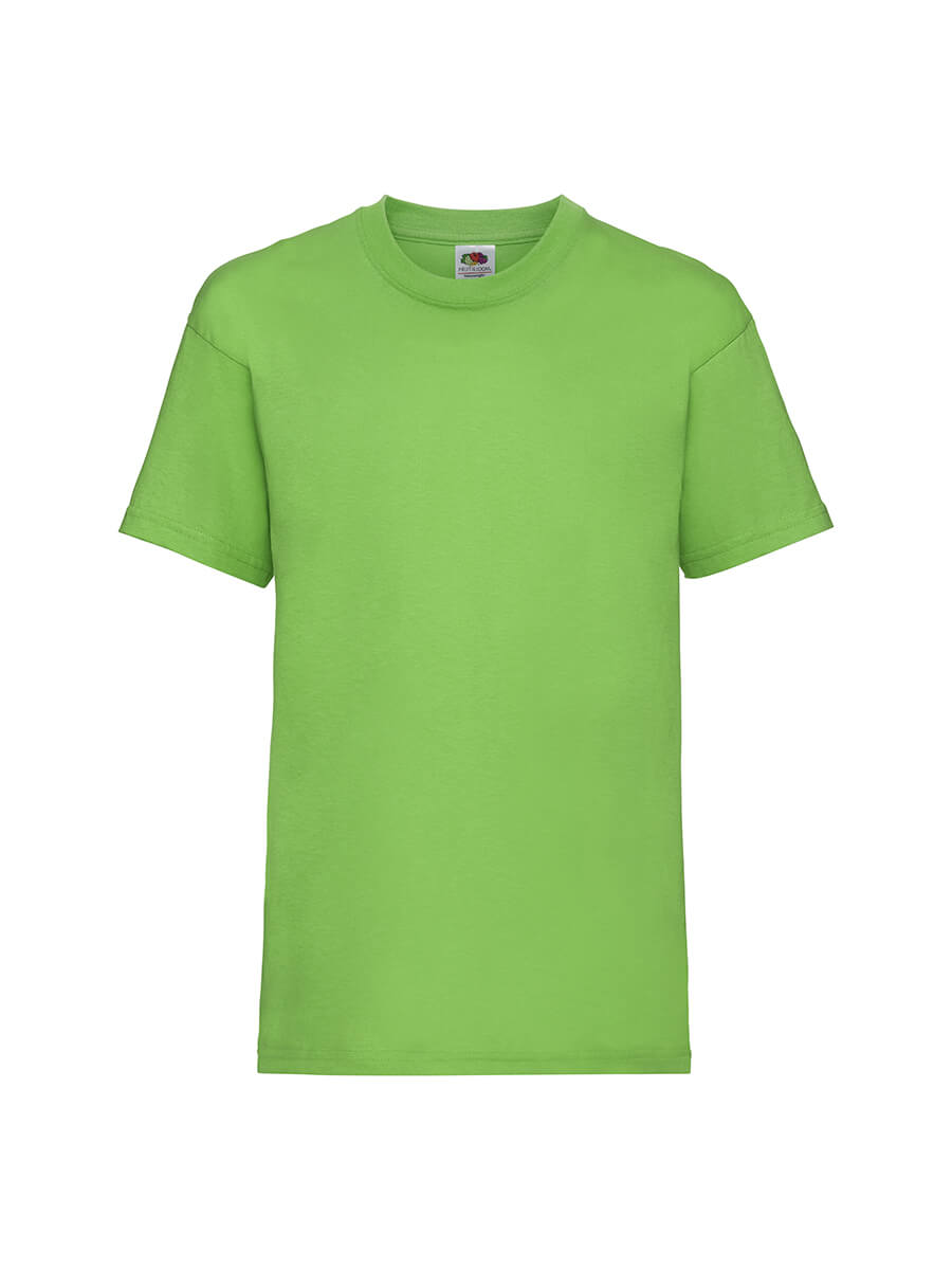 T-shirt verde lime neutra, ideale per stampa logo aziendale o grafica personalizzata. Abbigliamento promozionale di alta qualità.