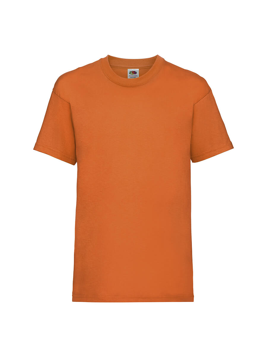 T-shirt arancione girocollo, ideale per stampa personalizzata con logo o grafica aziendale. Perfetta per merchandising e abbigliamento promozionale.