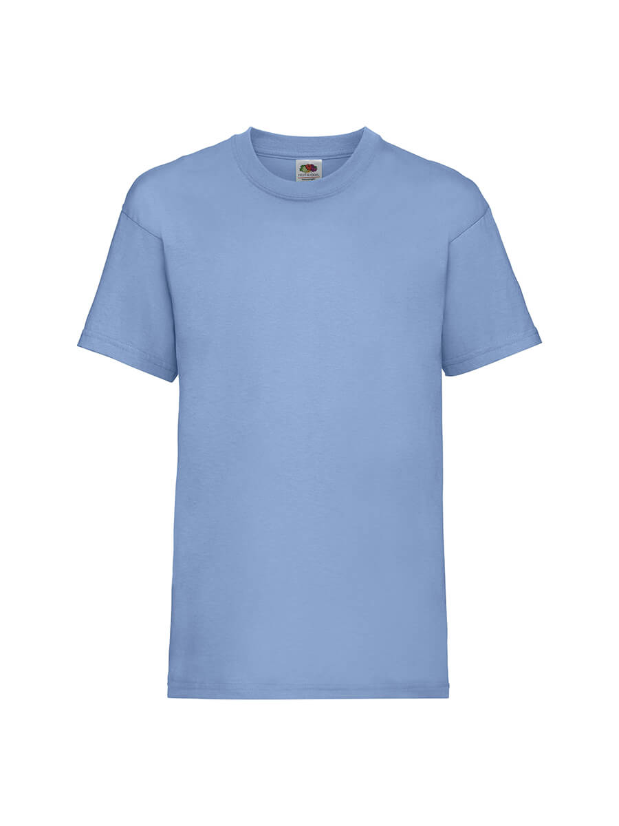 T-shirt azzurra neutra, ideale per stampa personalizzata con logo o grafica aziendale. Perfetta per merchandising e abbigliamento promozionale.