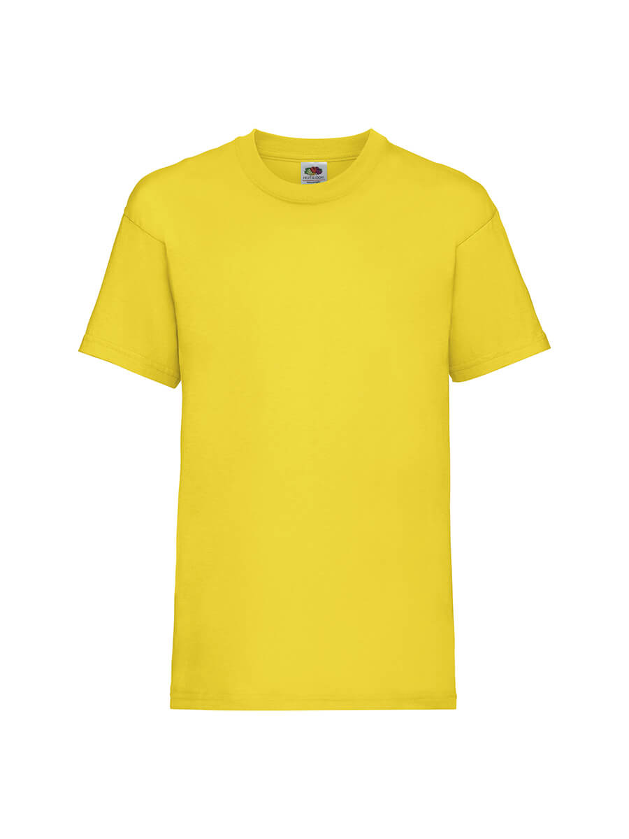 T-shirt gialla neutra, ideale per stampa personalizzata con logo o grafica aziendale. Perfetta per merchandising e abbigliamento promozionale.