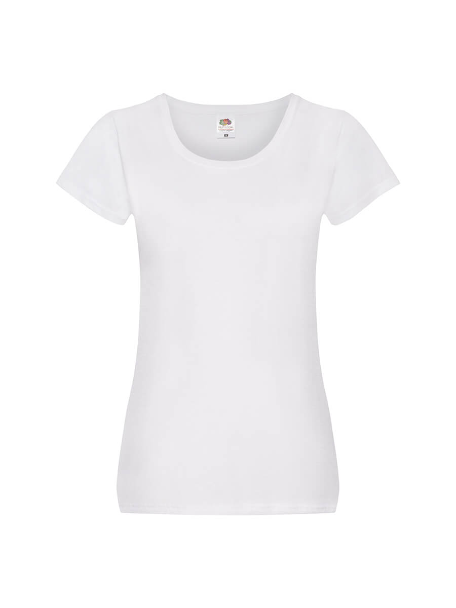 T-shirt bianca girocollo da personalizzare con logo o grafica. Ideale per abbigliamento promozionale e merchandising. Stampa online.