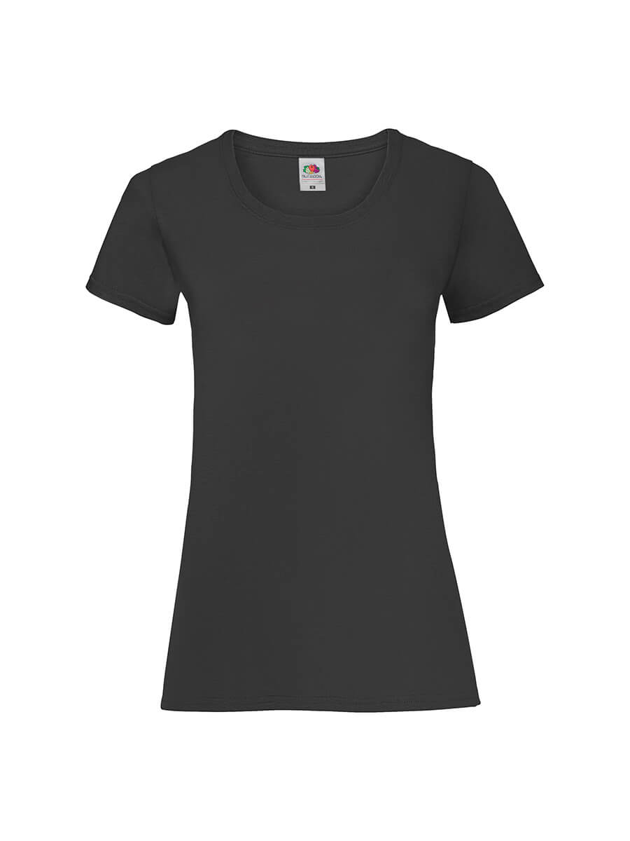 T-shirt nera da donna personalizzabile con stampa online del tuo logo o grafica. Ideale per aziende ed eventi.