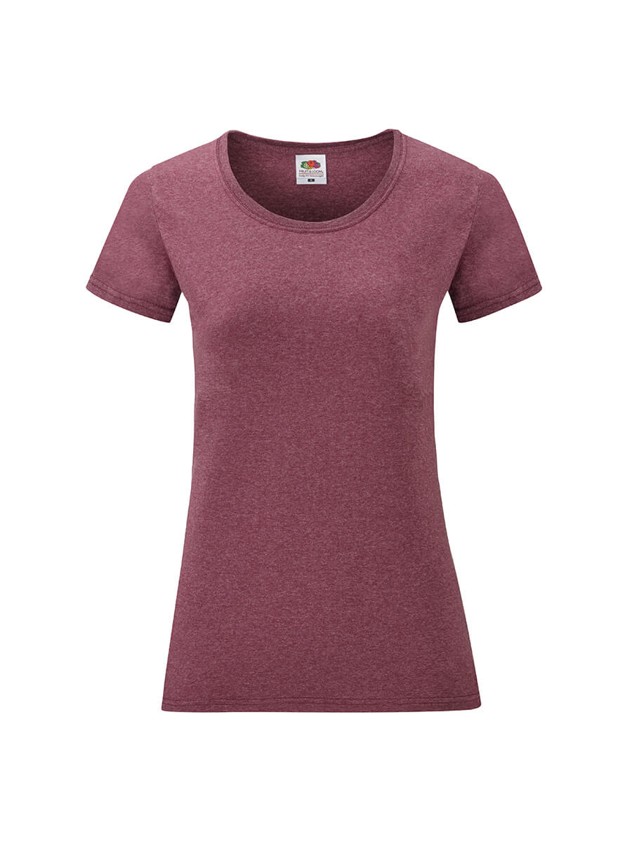 T-shirt girocollo bordeaux melange da personalizzare con logo o grafica. Ideale per abbigliamento promozionale e merchandising.