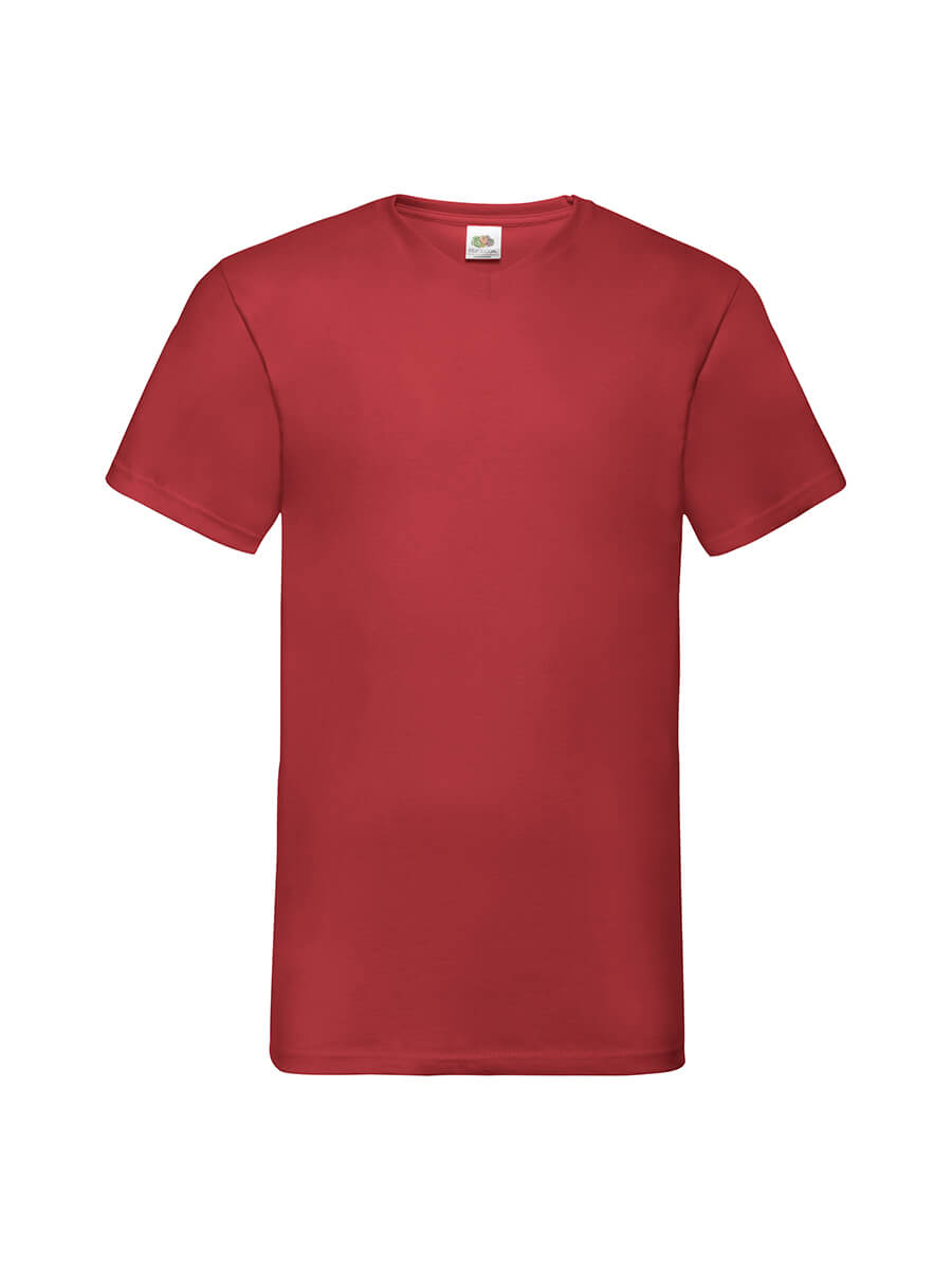 T-shirt rossa girocollo, ideale per stampa personalizzata con logo o grafica aziendale. Abbigliamento promozionale e merchandising.