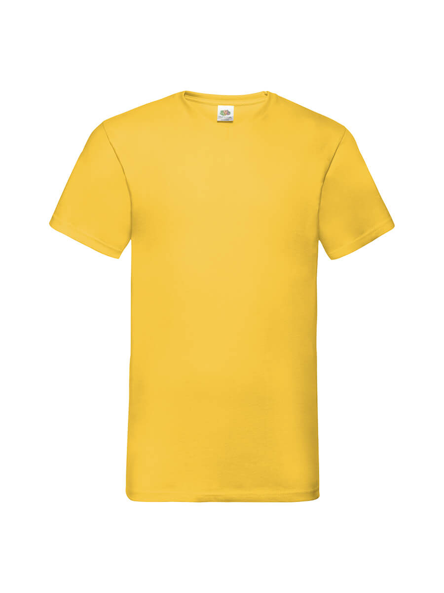 T-shirt gialla neutra, ideale per stampa personalizzata con logo o grafica aziendale. Perfetta per merchandising e abbigliamento promozionale.
