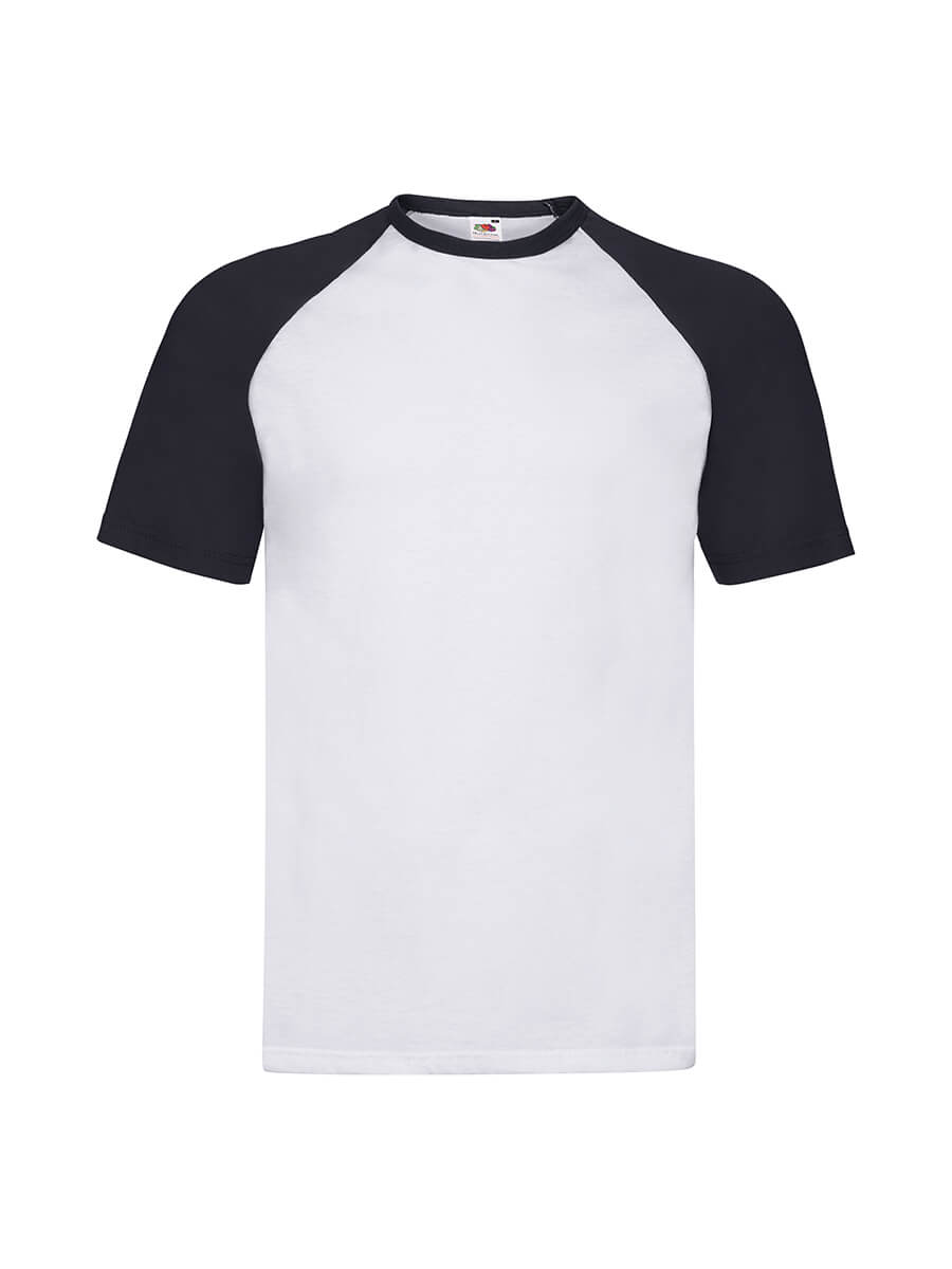 T-shirt bicolore uomo con maniche raglan, ideale per stampa logo o grafica personalizzata. Abbigliamento promozionale.