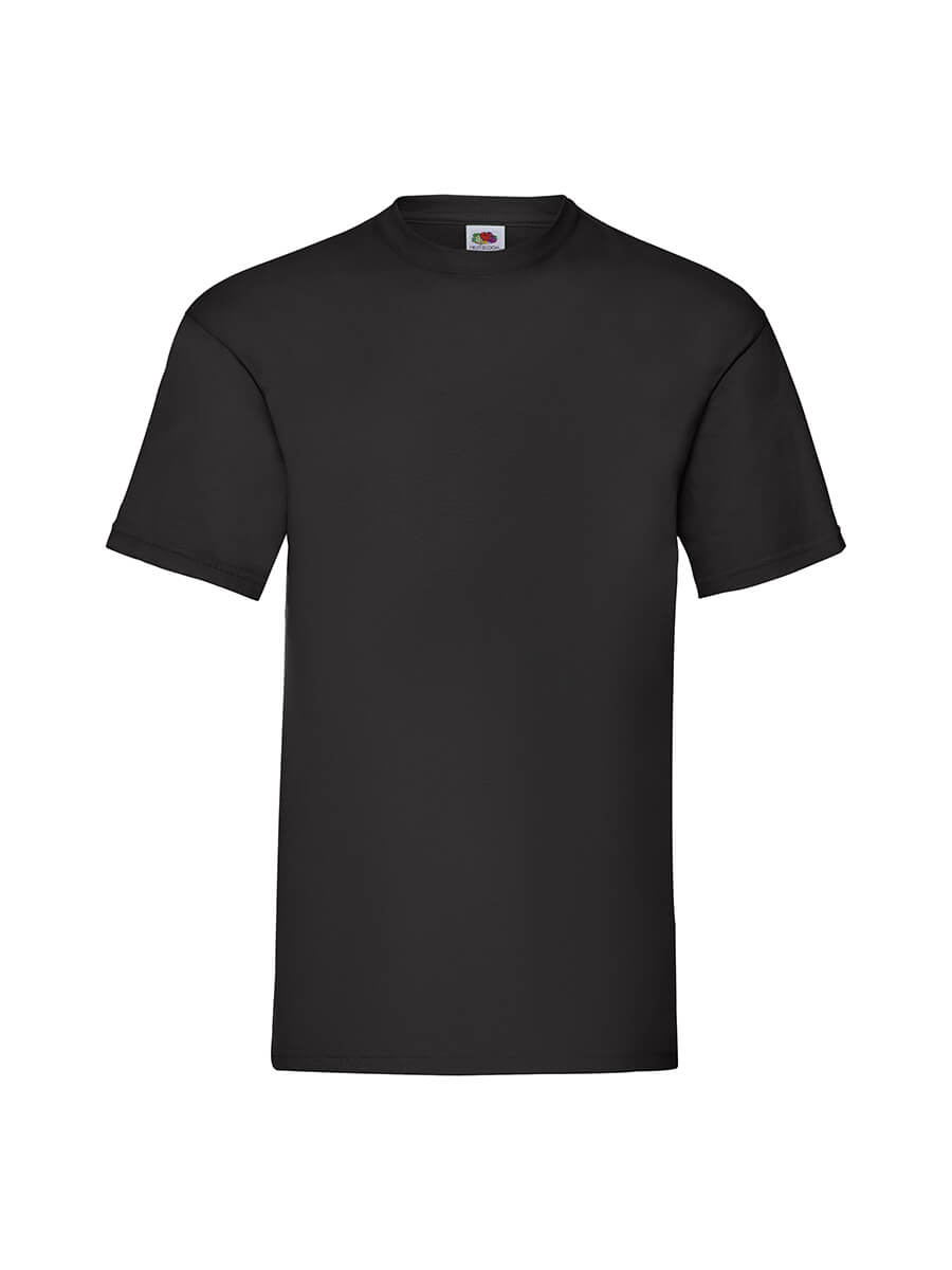 T-shirt nera neutra, ideale per stampa personalizzata con logo o grafica aziendale. Abbigliamento promozionale.