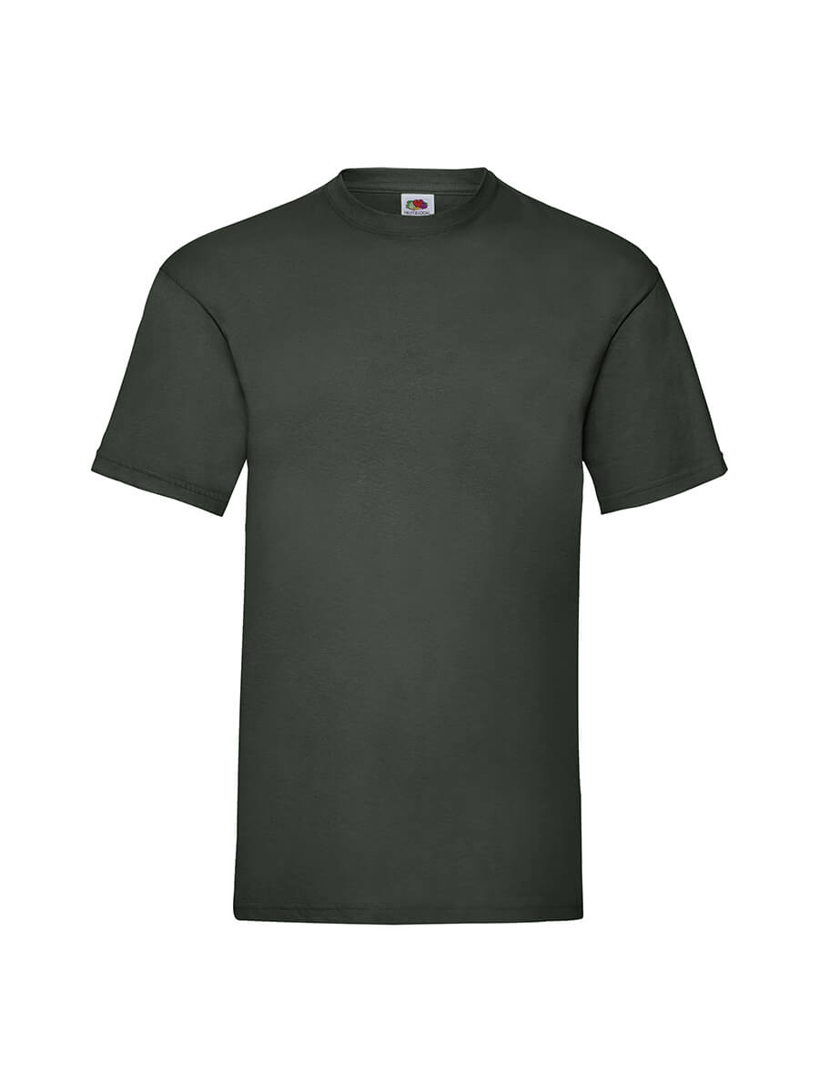 T-shirt verde scuro neutra, ideale per stampa logo aziendale o grafica personalizzata. Abbigliamento promozionale di qualità.