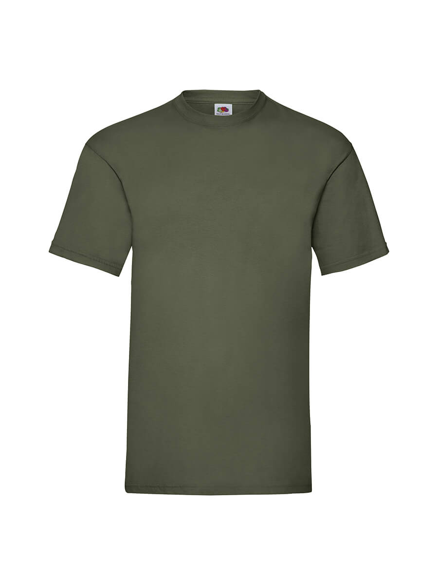 T-shirt verde militare neutra, ideale per stampa logo o grafica personalizzata. Abbigliamento promozionale e da lavoro.