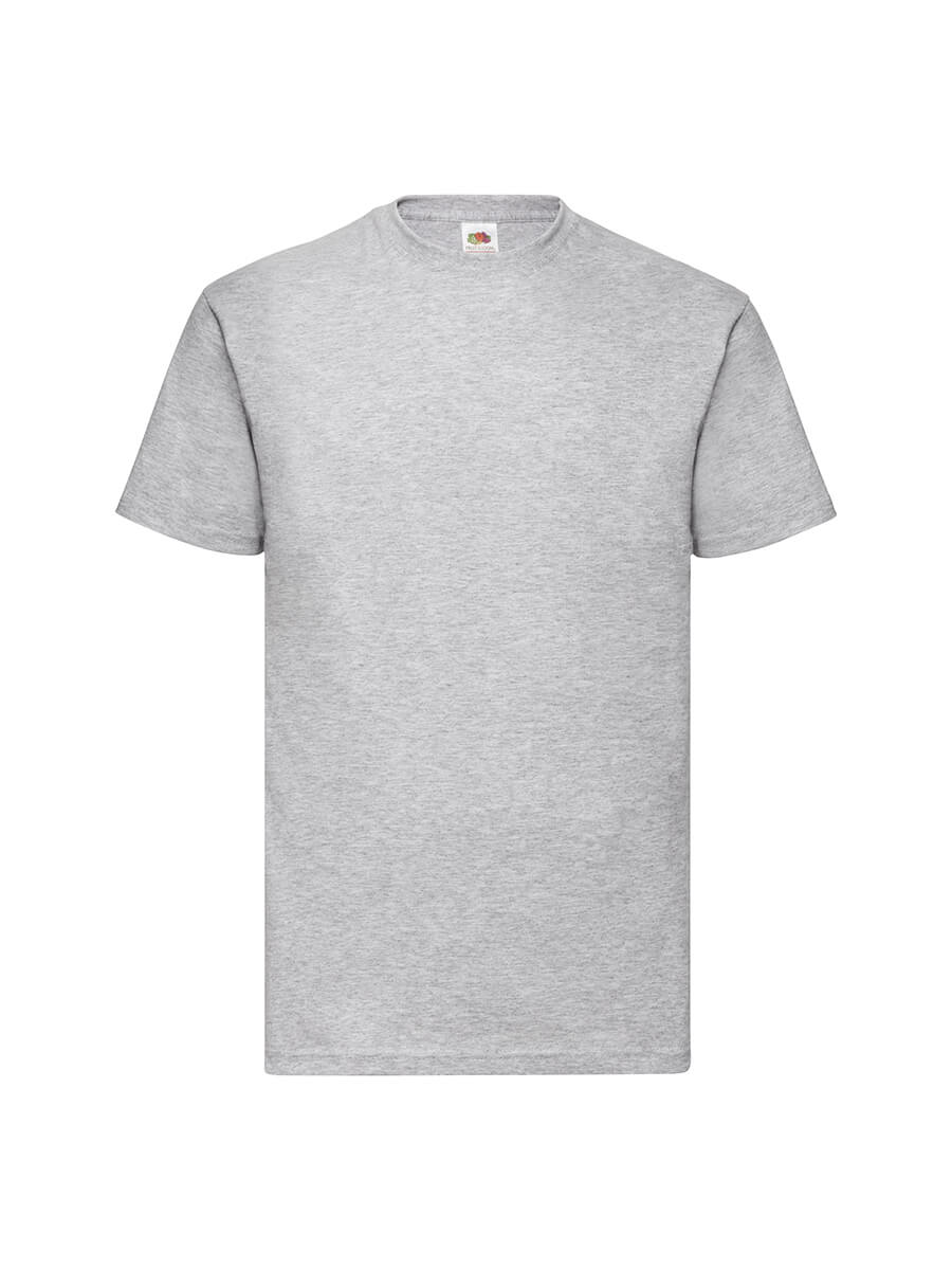T-shirt grigia girocollo neutra, ideale per stampa logo o grafica personalizzata. Abbigliamento promozionale e merchandising.