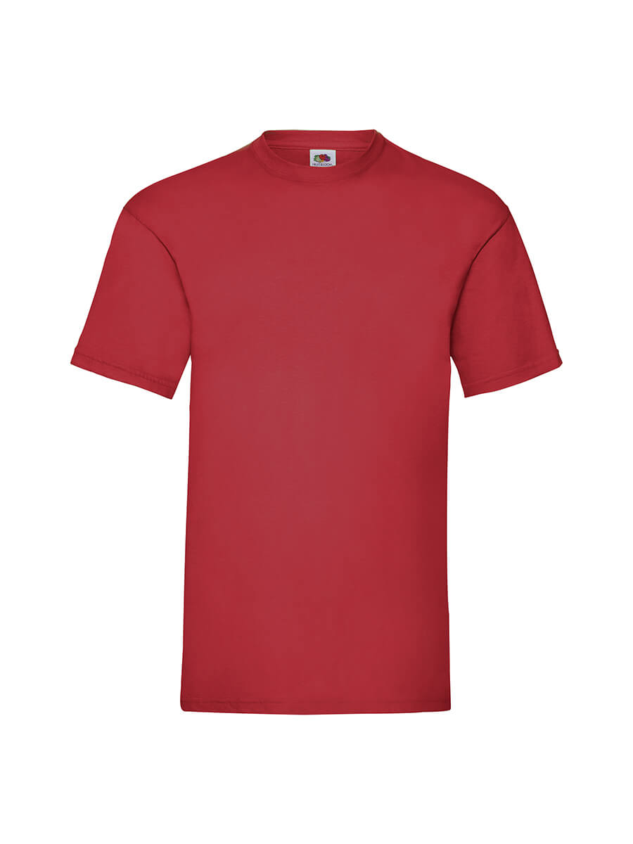 T-shirt rossa neutra, ideale per stampa logo o grafica personalizzata. Perfetta per abbigliamento promozionale e merchandising.