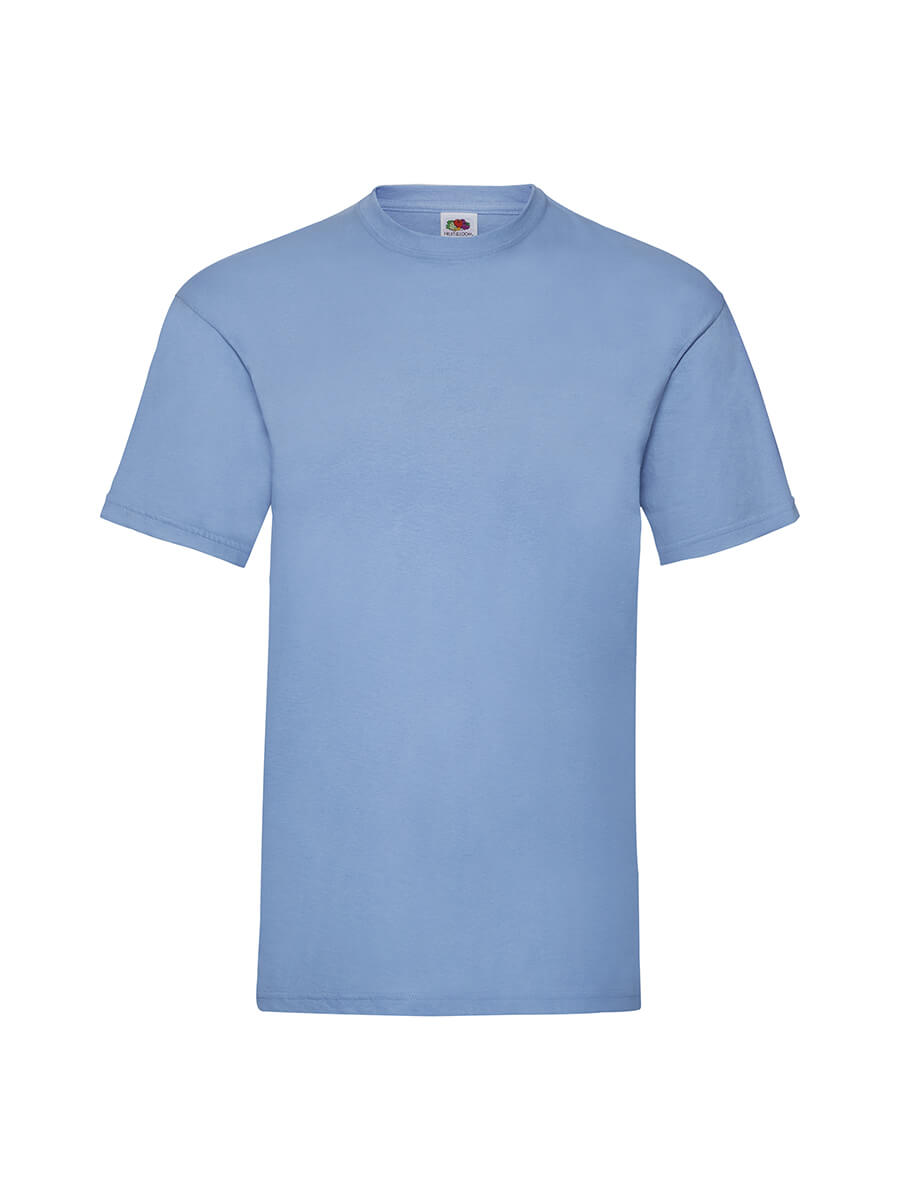 T-shirt azzurra neutra, ideale per stampa logo o grafica personalizzata. Abbigliamento promozionale e merchandising.