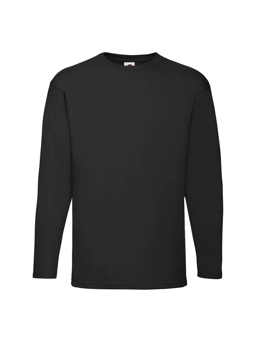 T-shirt nera a manica lunga, ideale per stampa personalizzata con logo o grafica aziendale. Perfetta per merchandising e abbigliamento promozionale.