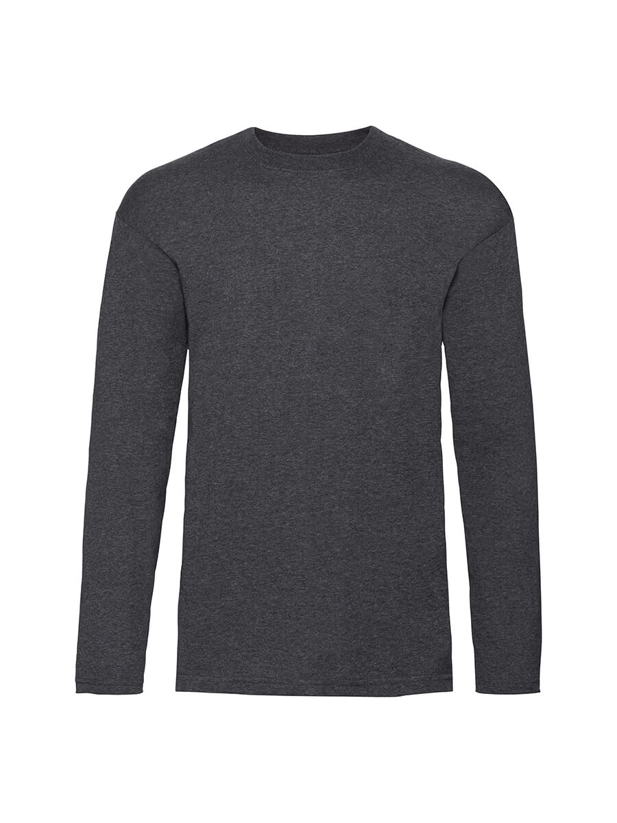 Maglietta manica lunga grigia melange, ideale per stampa logo o grafica personalizzata. Abbigliamento promozionale e merchandising.
