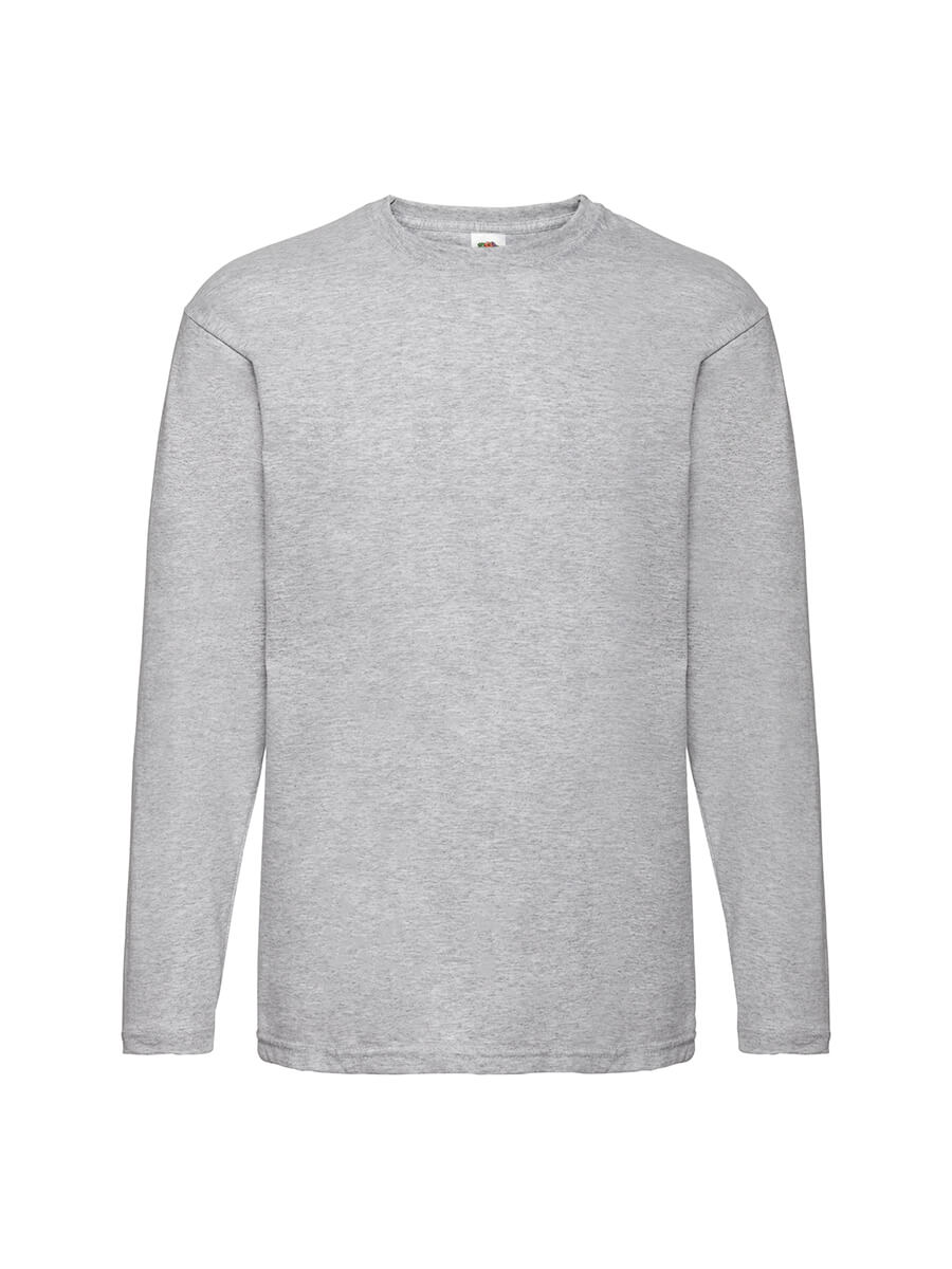 Maglietta grigia a manica lunga neutra, ideale per stampa logo o grafica personalizzata. Abbigliamento promozionale.