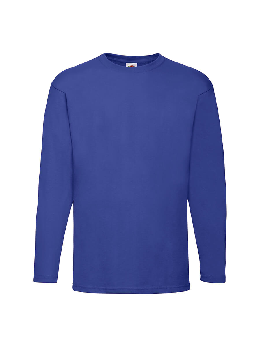 T-shirt manica lunga blu, capo d'abbigliamento neutro ideale per stampa personalizzata con logo o grafica aziendale. Perfetta per merchandising e promozioni.